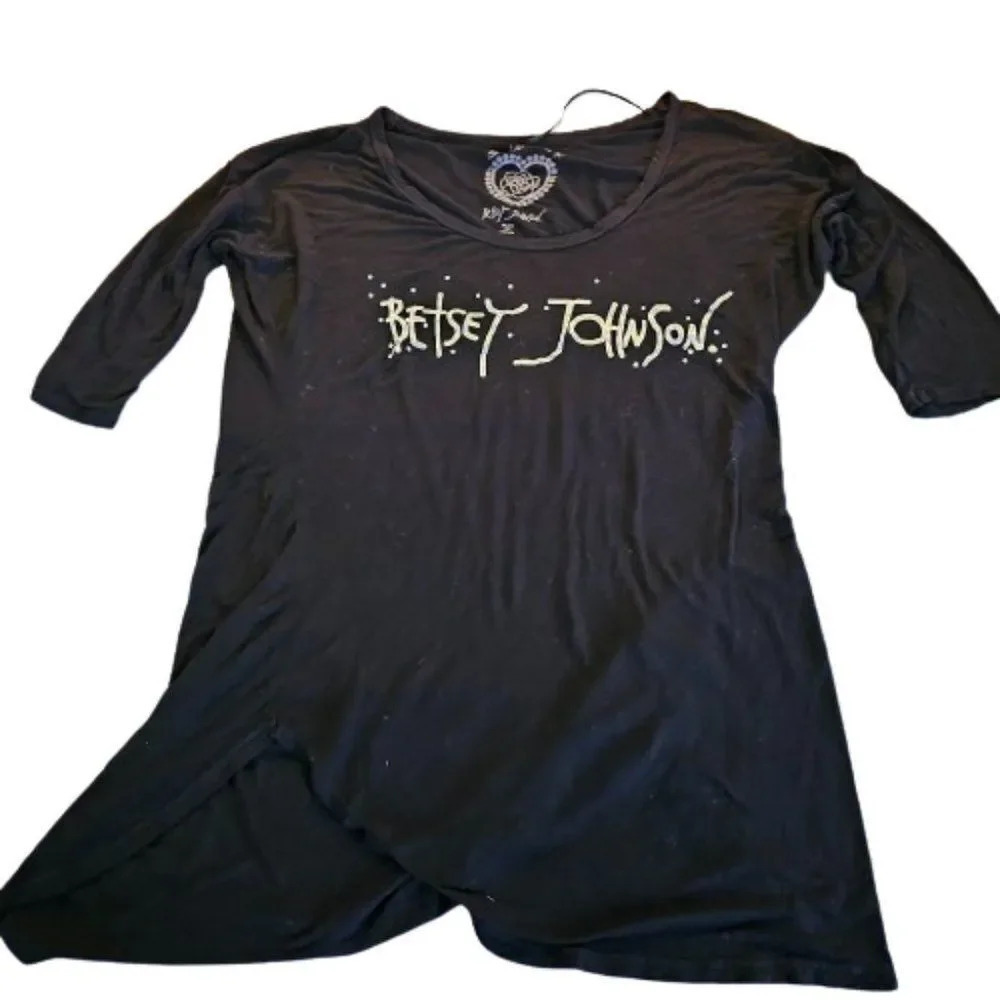 Betsey Johnson Women's Black Silver Pajama Nightgown Sleepshirt Size Small
